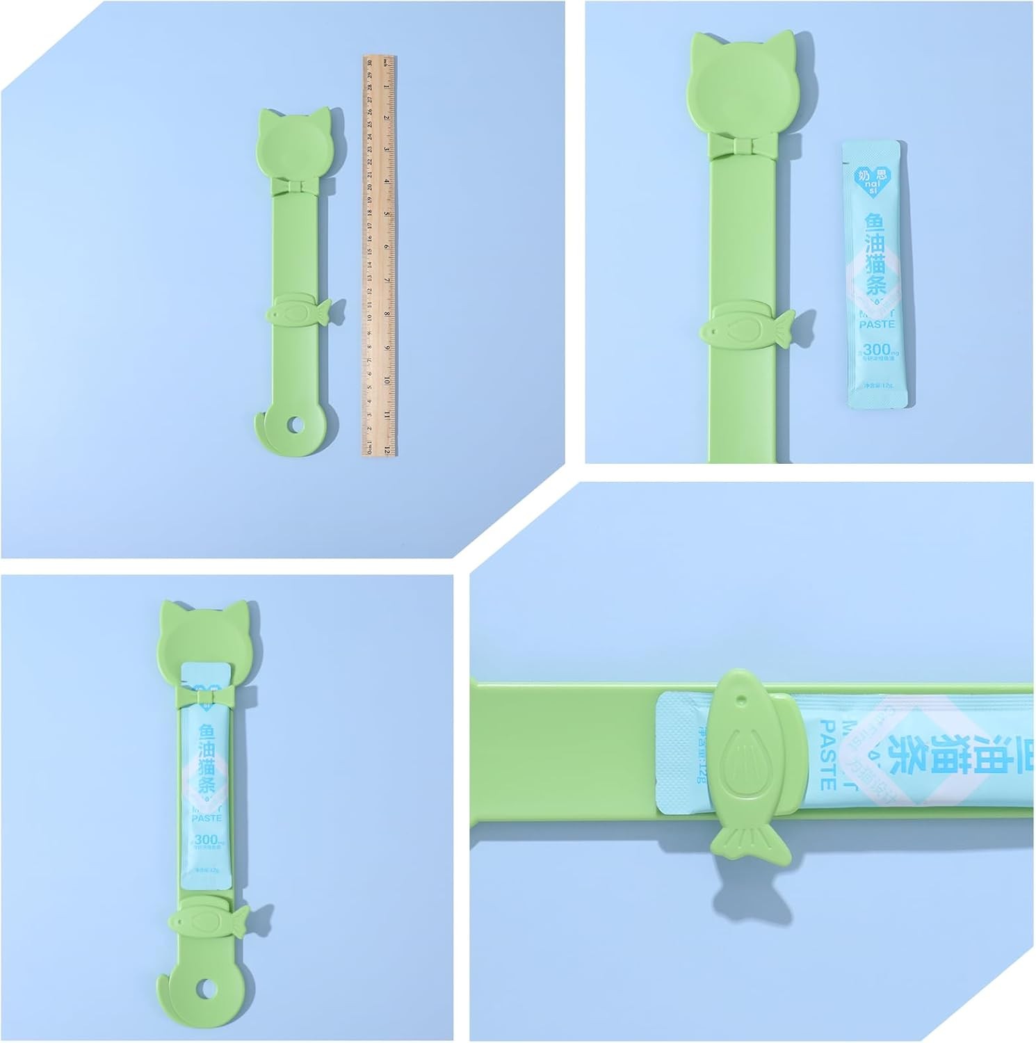 Cat Treat Spoon Squeeze Feeder, Durable Churu Spoon for Wet Food & Snacks, Green