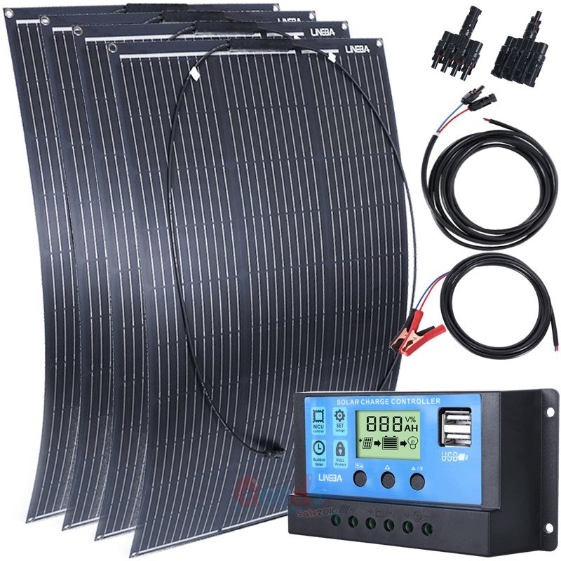 200W 400W Flexible Solar Panel Kit 12V Ultra Thin Mono for RV Camping Off-Grid