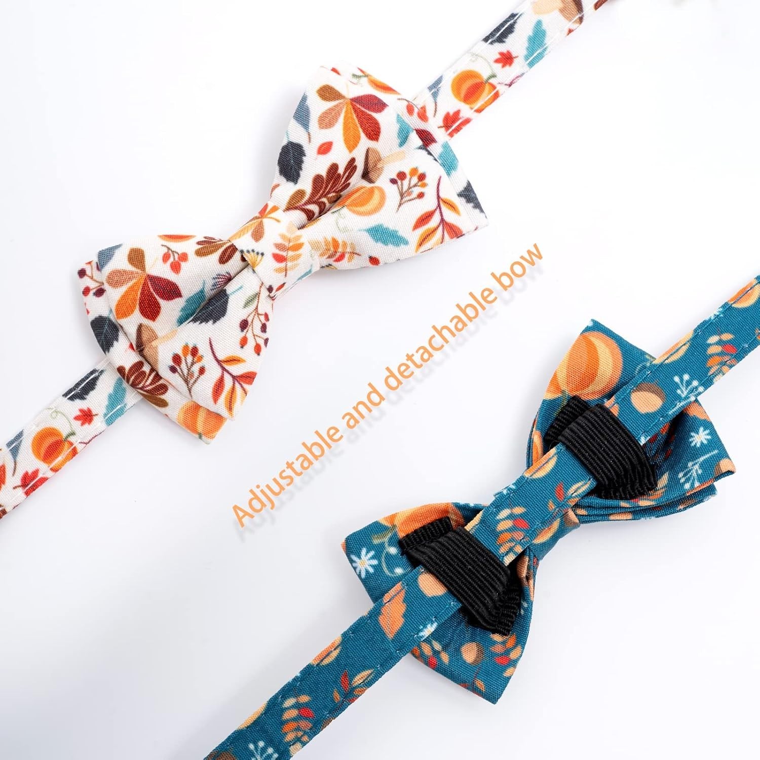 2 Pack Cotton Fall Cat Collar with Bell and Bow Tie (Orange and Blue)