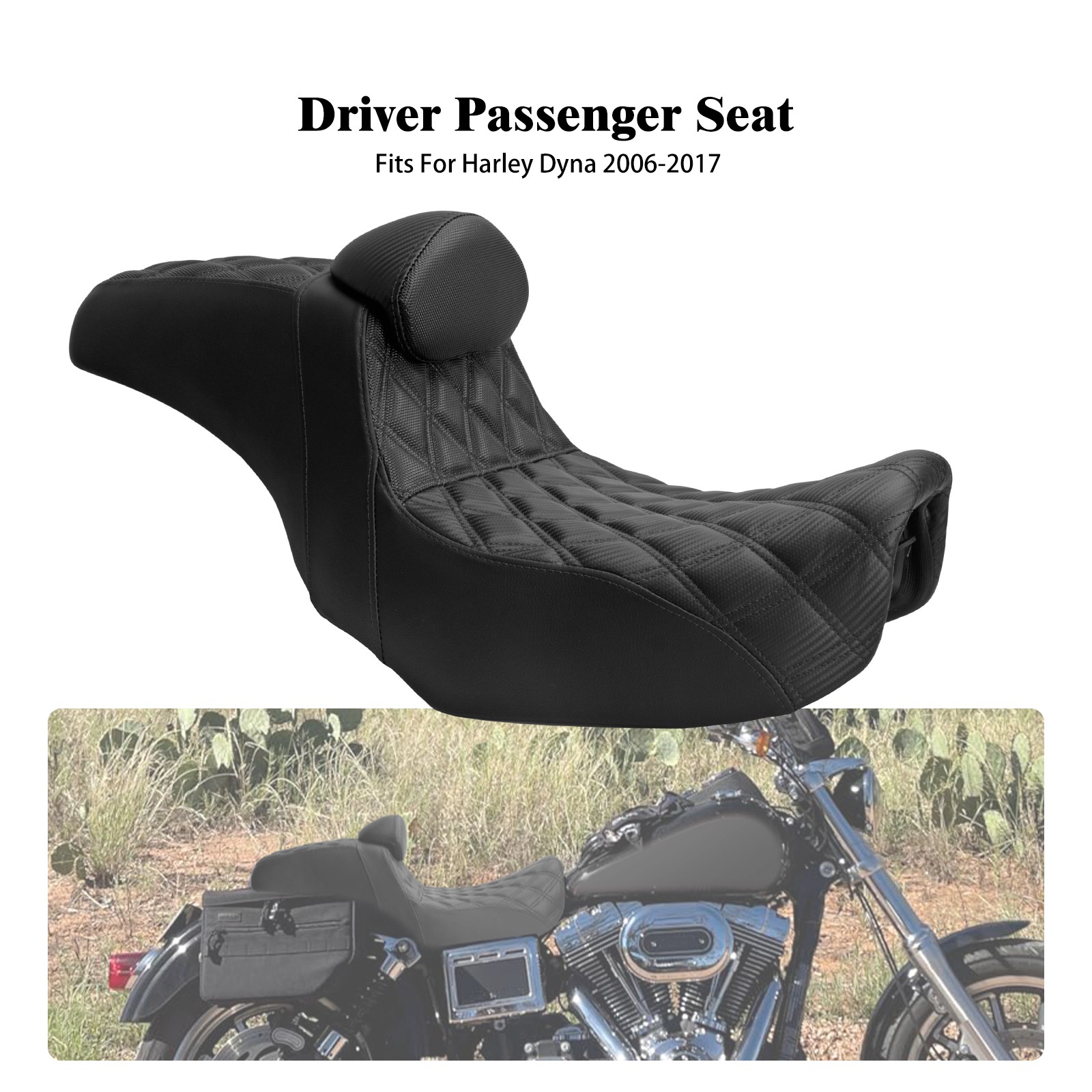 Black Stitching Seat W/ Driver Backrest Fit For Harley Dyna Super Glide 2006-17