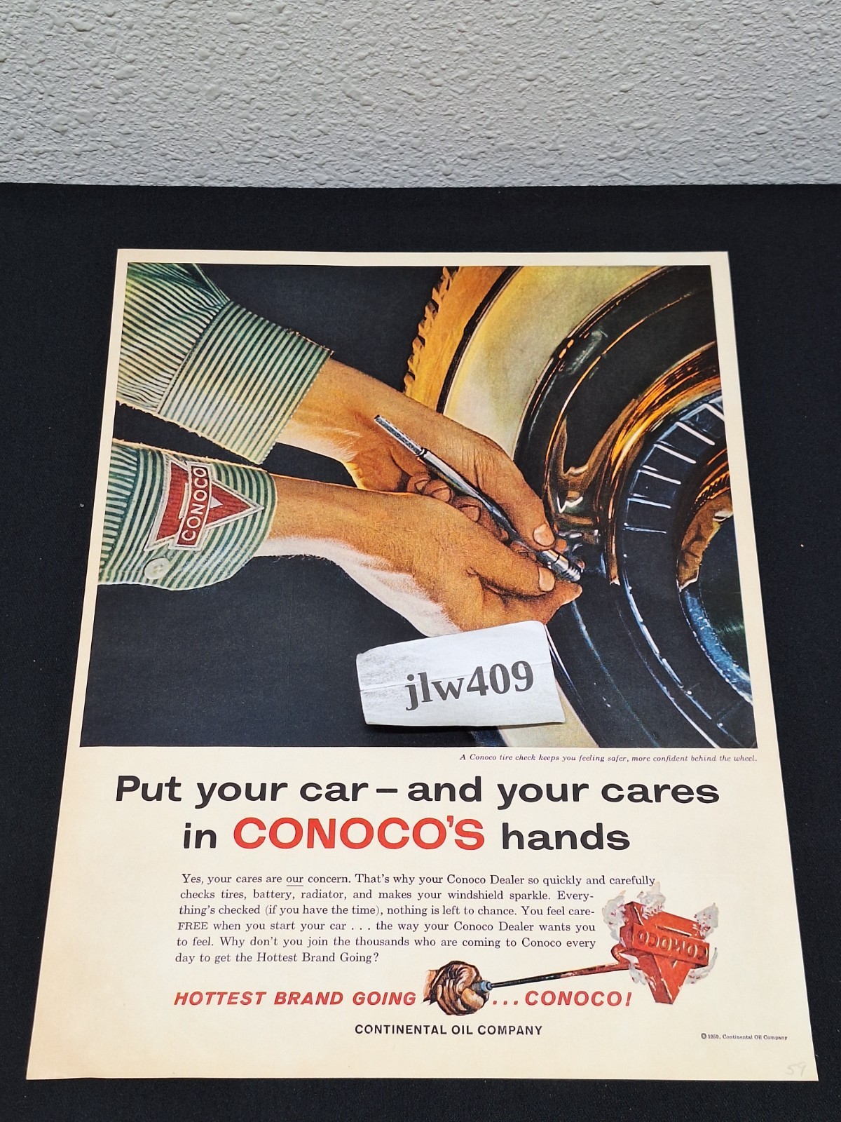 (4) 1959 CONOCO GASOLINE MOTOR OIL Print Ads Magazine Ads