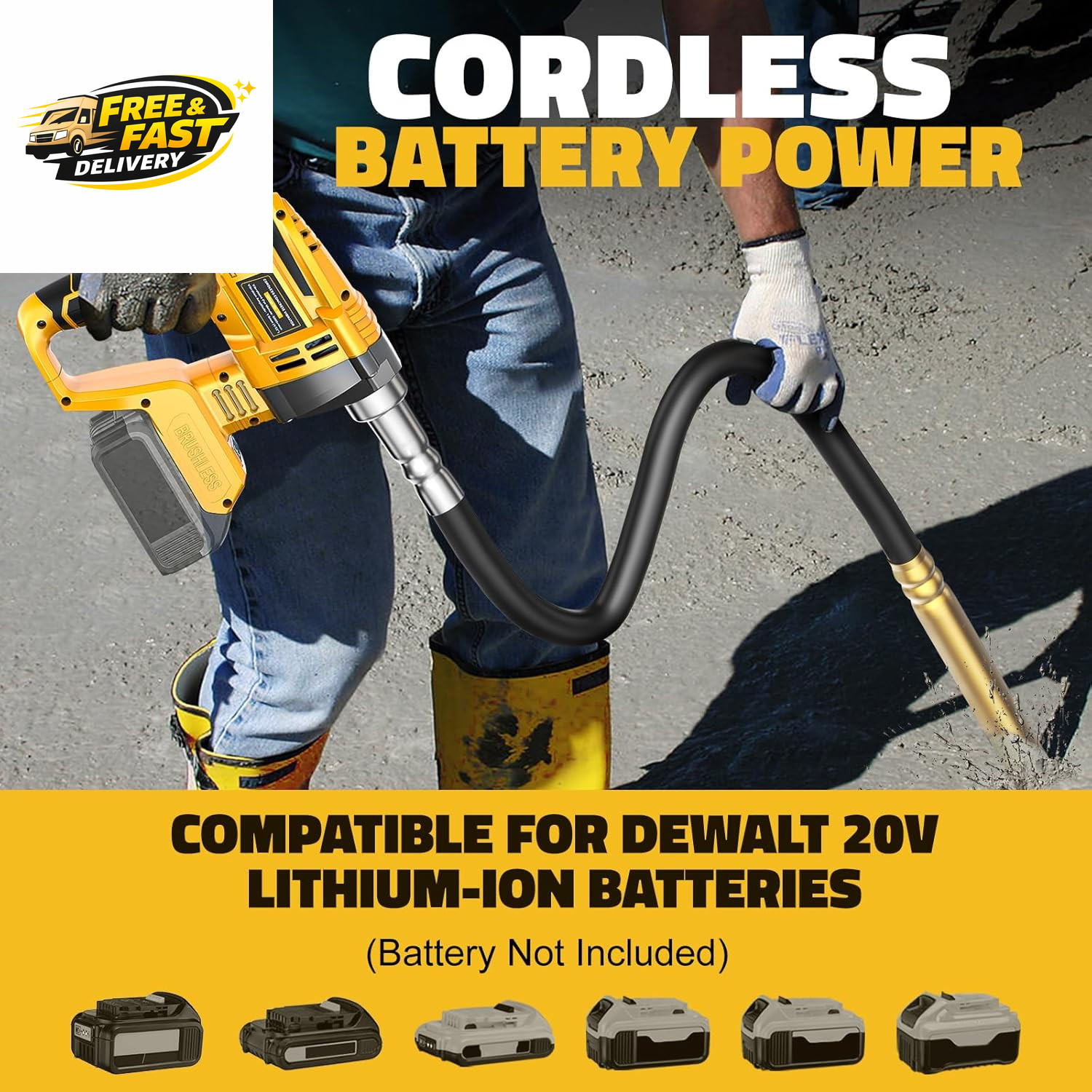Handheld Concrete Vibrating Tool Compatible with Dewalt 20V Battery (No ),