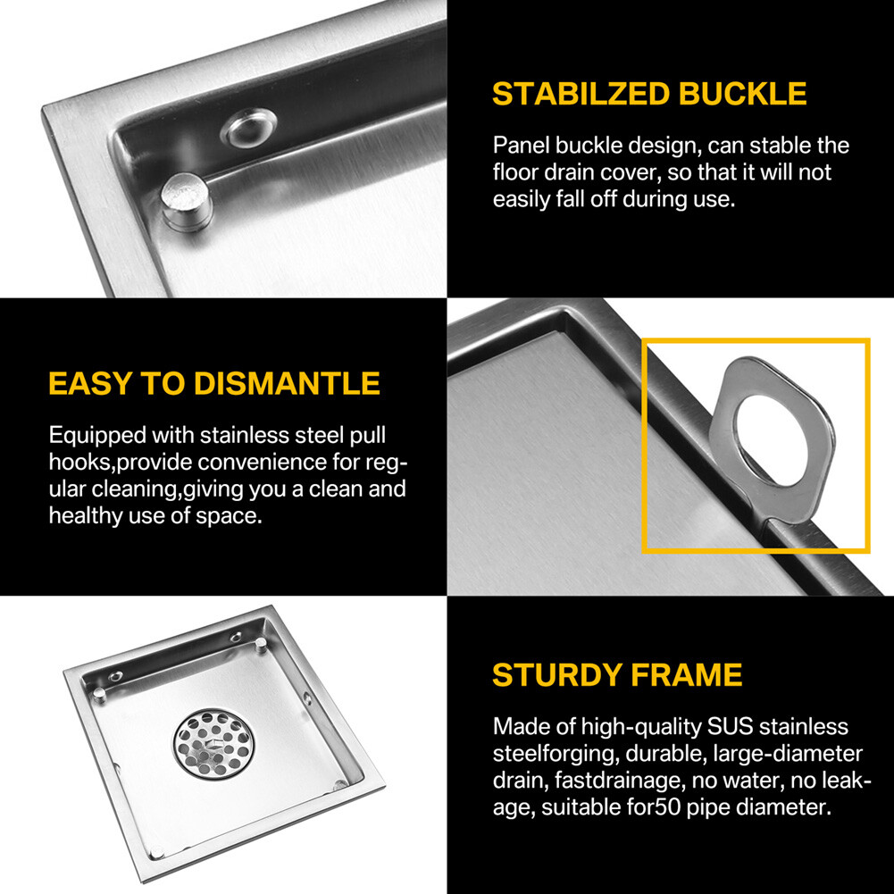 Square Shower Floor Drain 6-Inch Tiled Insert Grate Strainer