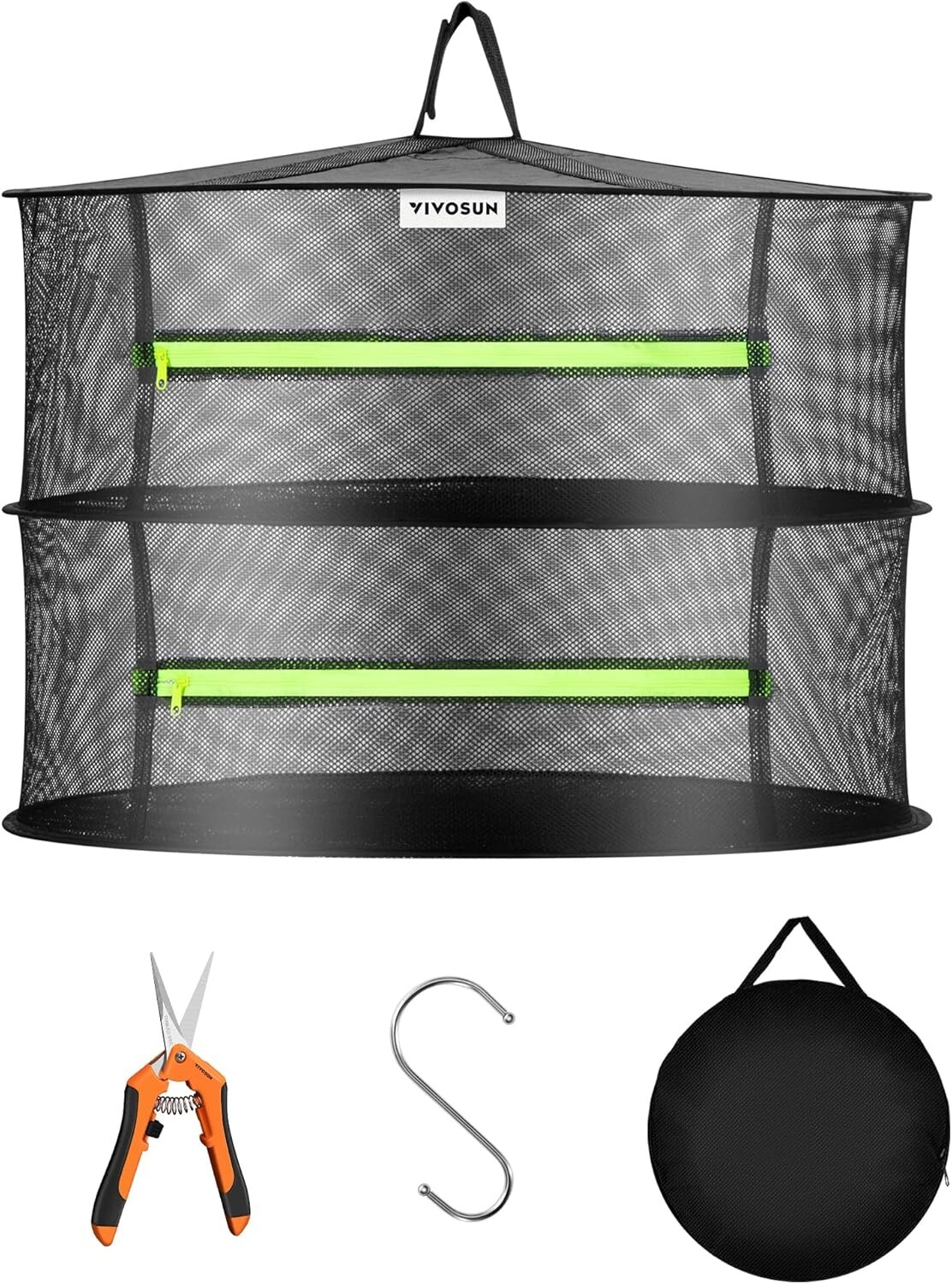 VIVOSUN 2ft 2-Layer Hanging Herb Mesh Rack Foldable Drying Net with Zippers
