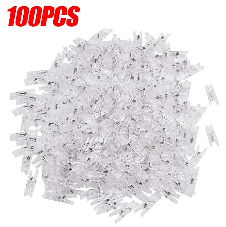 100pcs Transparent Plastic Mini Photo Clips for DIY & Home Decoration - NEW