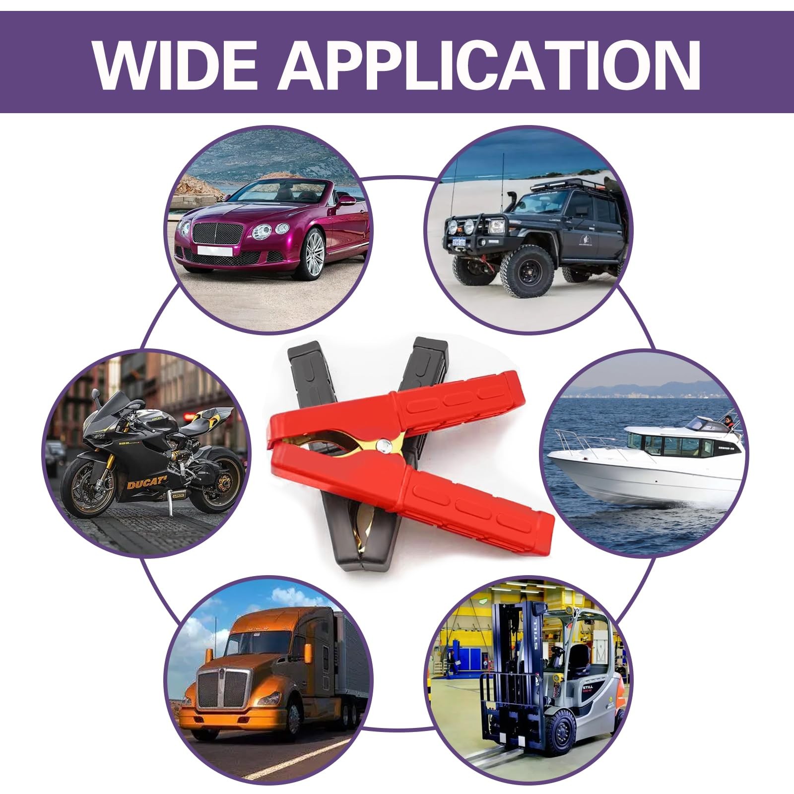 2PCS Jumper Cable Clamps Pure Copper Battery Charger Clamps Heavy Duty Jumper...