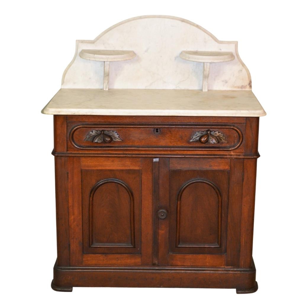 Antique Victorian Carved Pull Marble Top Commode #22539