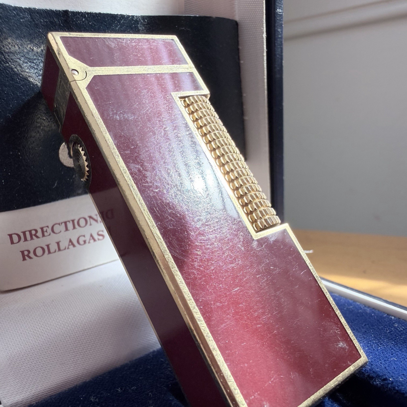 Dunhill Rollagas - Box & Papers - Gold Plated Ruby Red Laquer Vvhtf