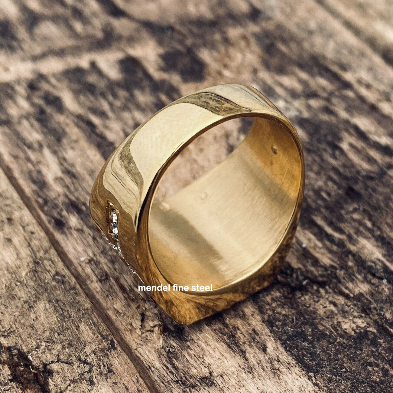 MENDEL Mens Stainless Steel Gold Plated CZ Jesus Cross Crucifix Ring Size 7 8-15