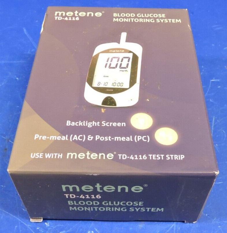2026 NEW Metene TD-4116 Blood Glucose Monitor / 100 Strips 100 Lancets /Complete