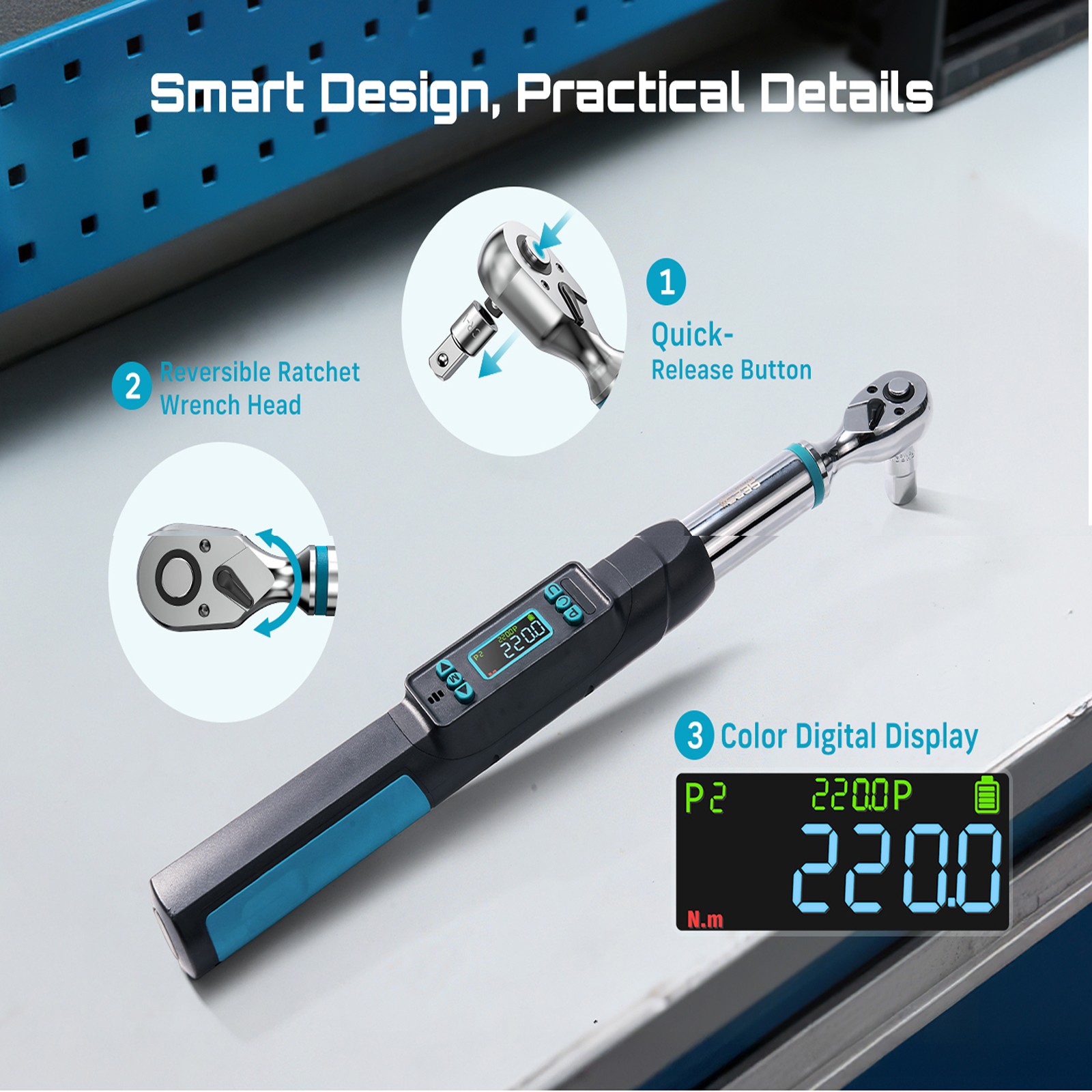 Seesii Digital Torque Wrench 3/8" 0–220 N·m/0–162 ft-lbs Ratchet Electric Torque