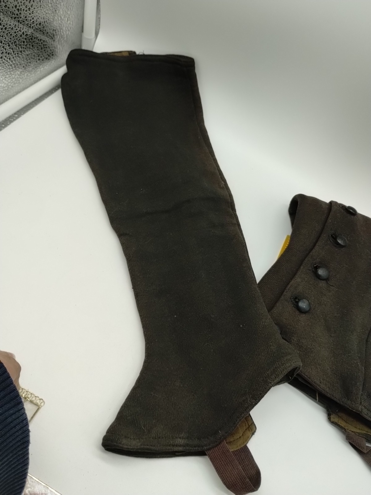 Pair Of Antique Vintage Victorian Wool Felt Brown Boot Spats