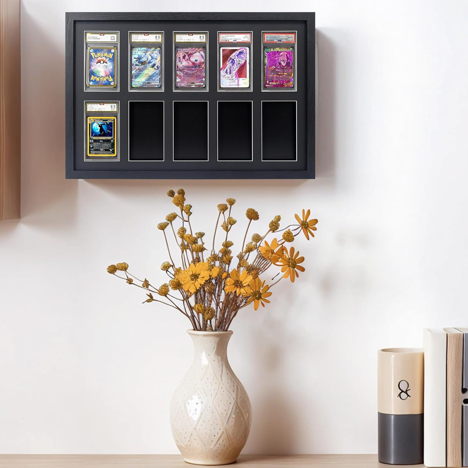 Graded Trading Card Display Case 10 PSA Slabs Sport Football Baseball Wood Frame