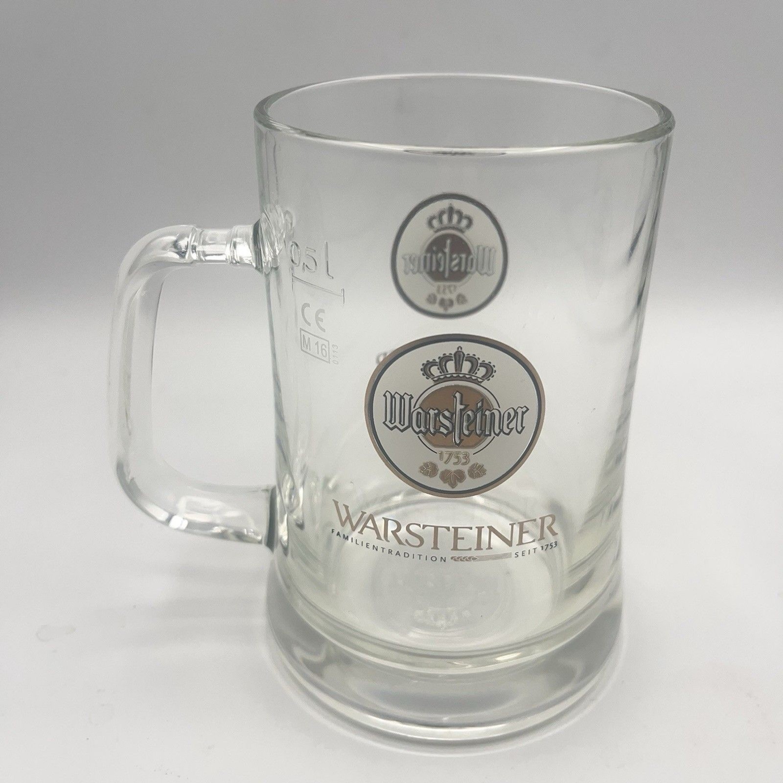 Warsteiner Brewery Germany Glass Beer Stein Mug Tankard Embossed .5L