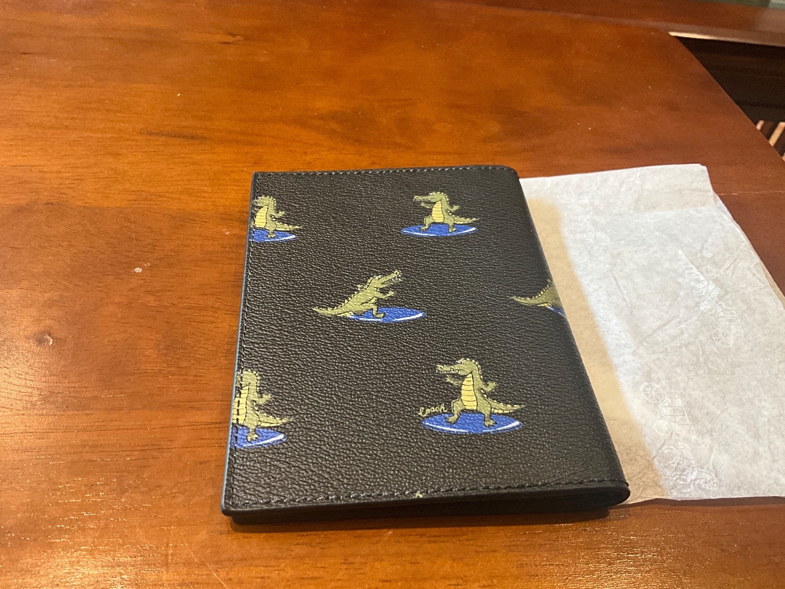 NWT Coach Black Multi Rexy Leather Passport Case /Holder