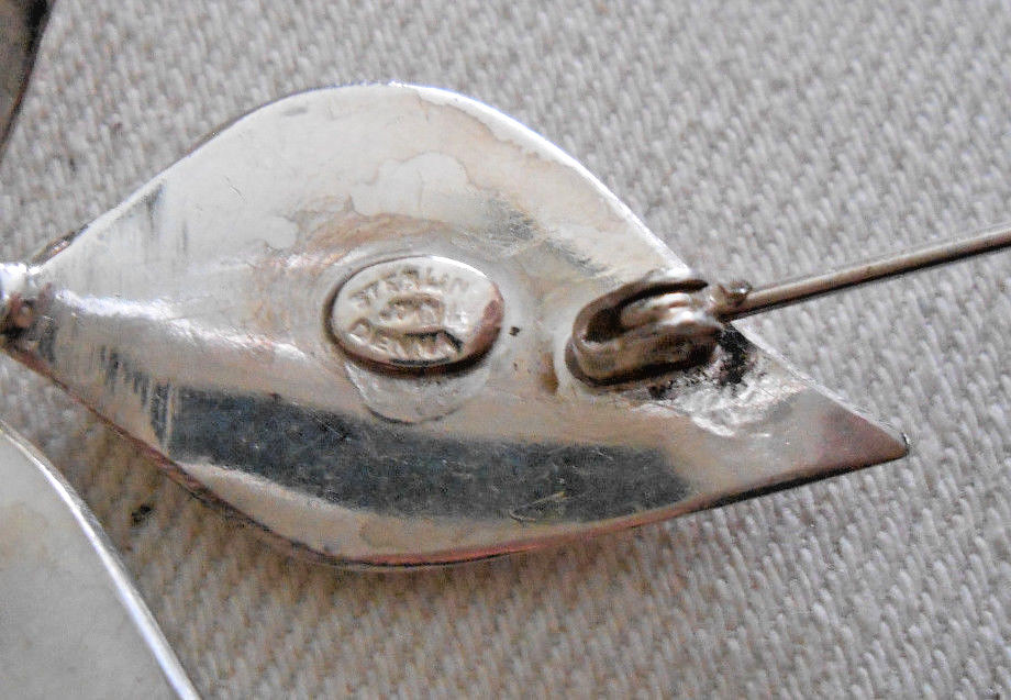 Vintage Signed Sterling Silver Triple Leaf Brooch 242415