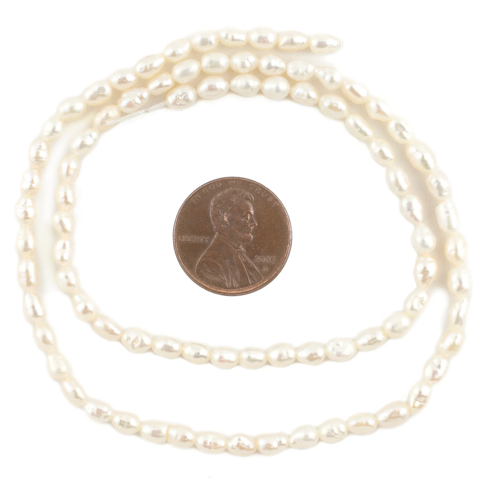 Textured White Vintage Japanese Rice Pearl Beads 3-4mm Oval 16 Inch Strand