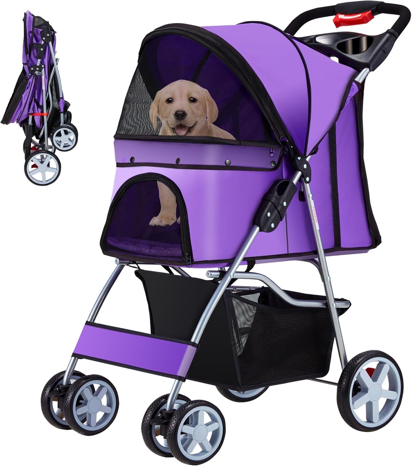 Comfortable All-Season Pet Stroller - 4 Wheels, Breathable Mesh, Easy to Clean