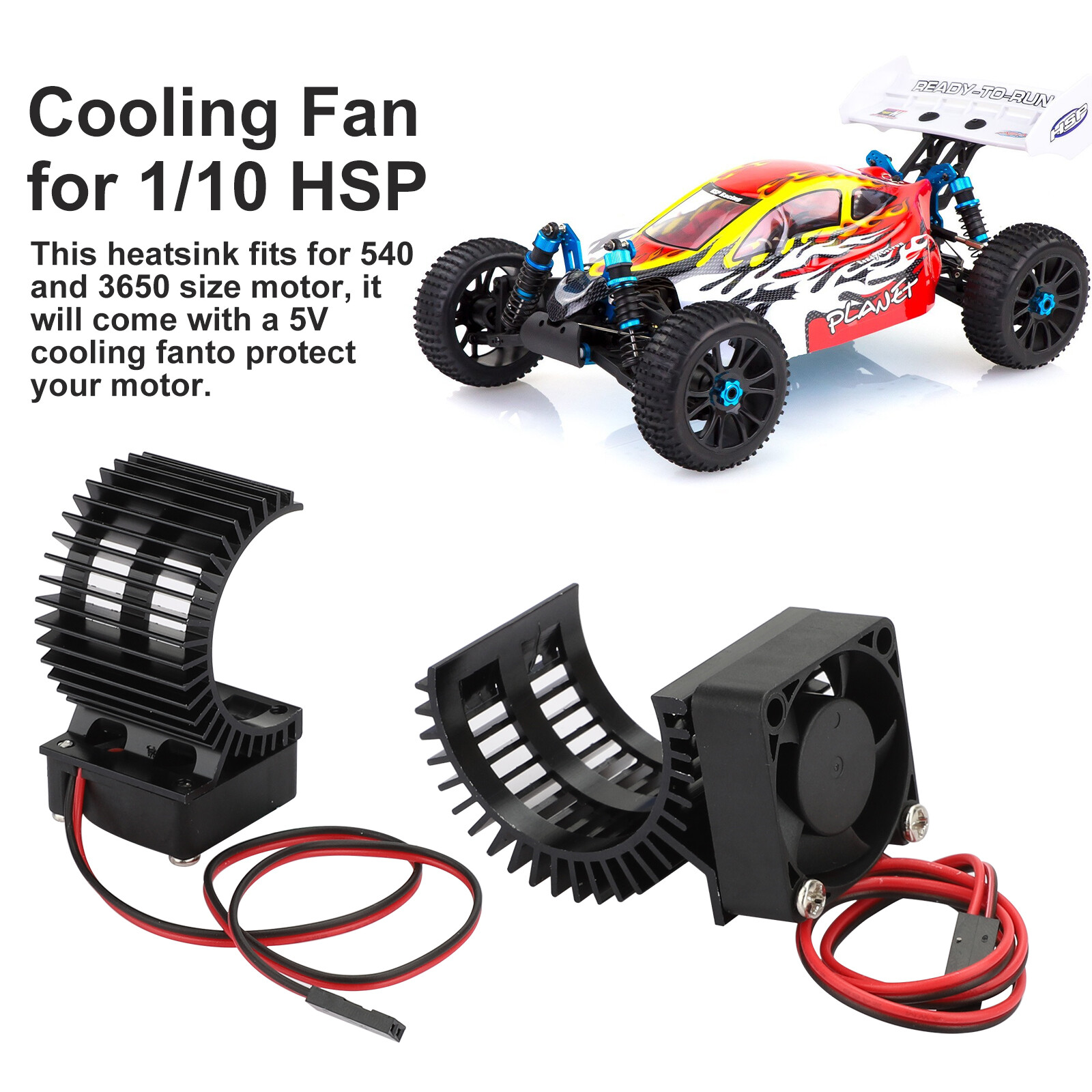 2pcs Aluminum 540/550 3650 Motor Heat Sink+Cooling Fan for 1/10 HSP RC Car Truck