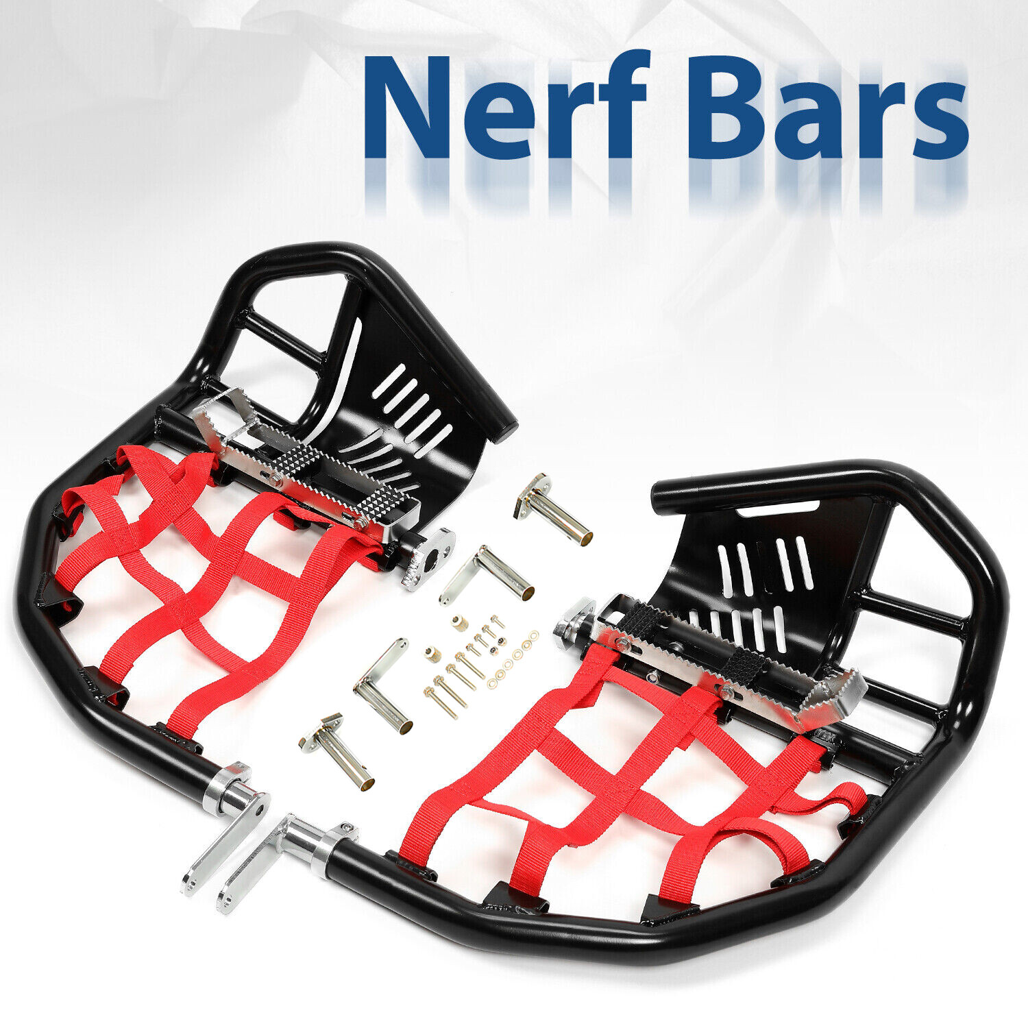For Honda TRX 400EX 400X Nerf Bars Pro Peg Black Bars Red Nets Bar Heel Guard
