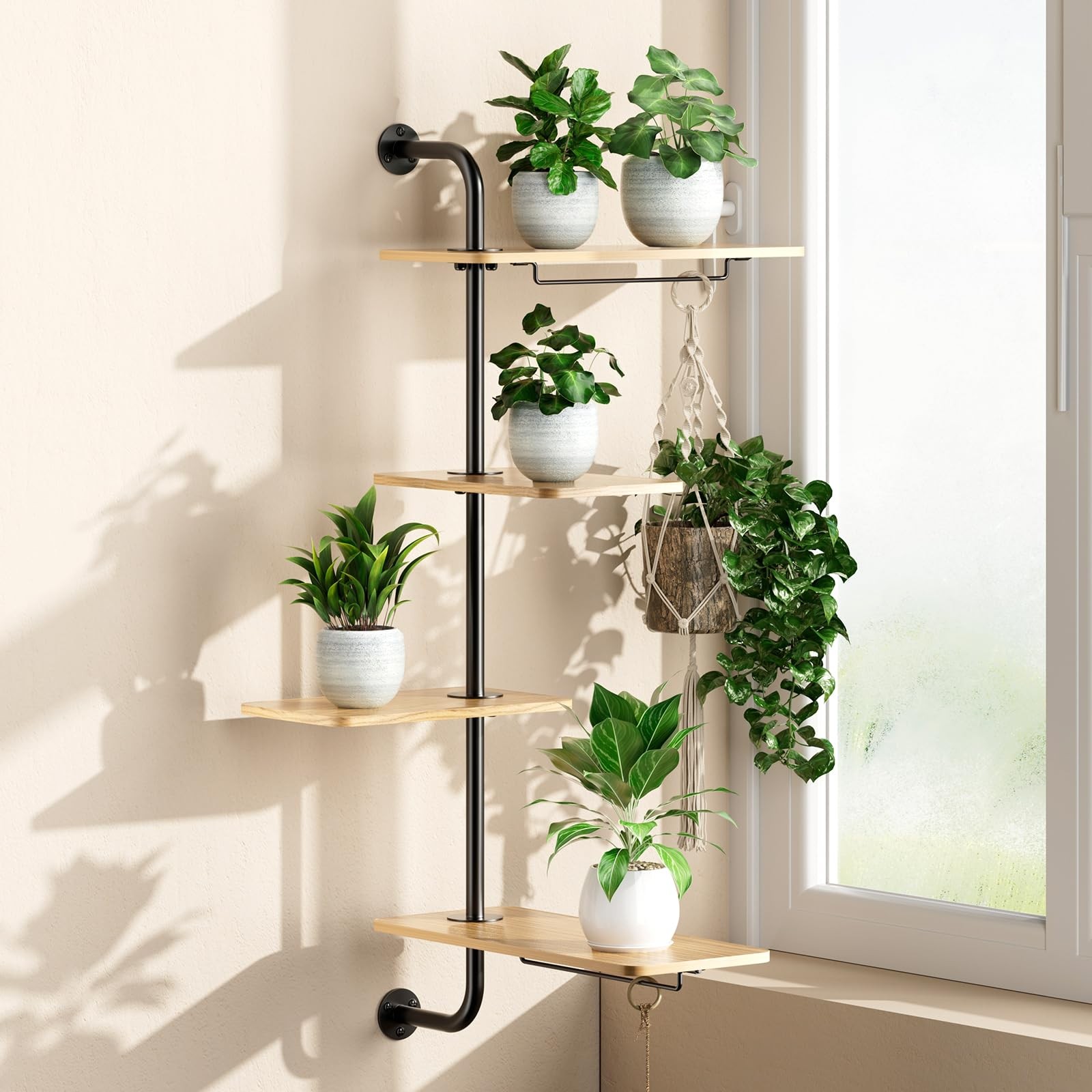 DELLAN 4-Tier Rotating Window Plant Shelf Wall Mounted Indoor Hanging Plants