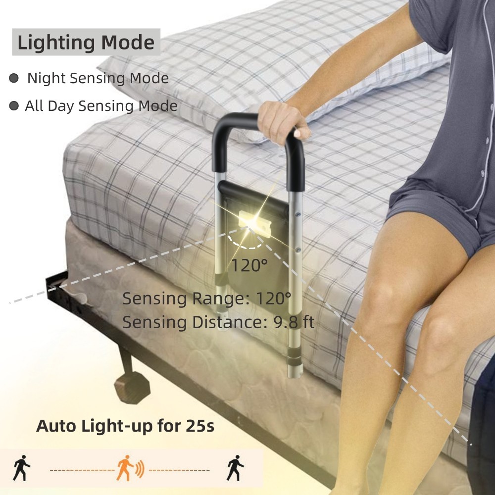 Bed Rails for Elderly Adults, Bed Side Assist Rail for Seniors with Motion Light