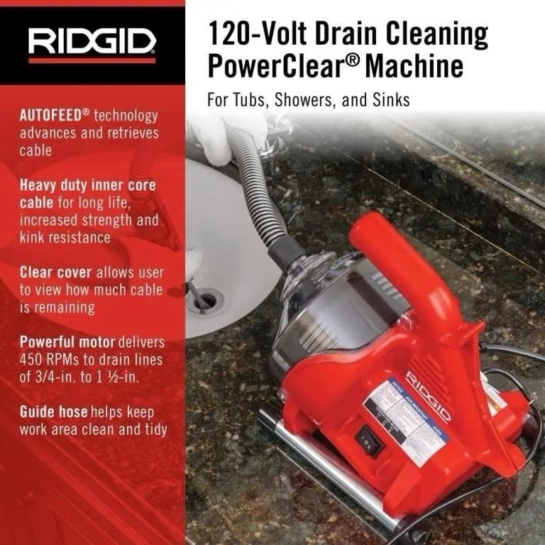 Ridgid 55808 Powerclear 120-Volt Drain Cleaning Snake Auger Machine