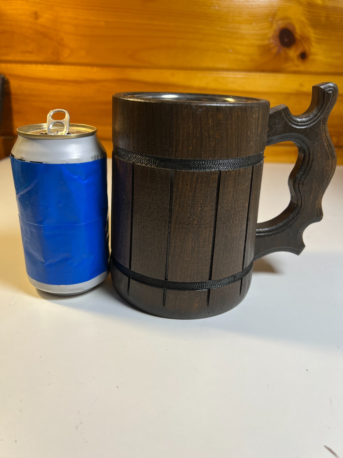 Medieval Wooden Wood Tankard Mug Cup Stein D&D Tavern LARP Stainless Steel DnD