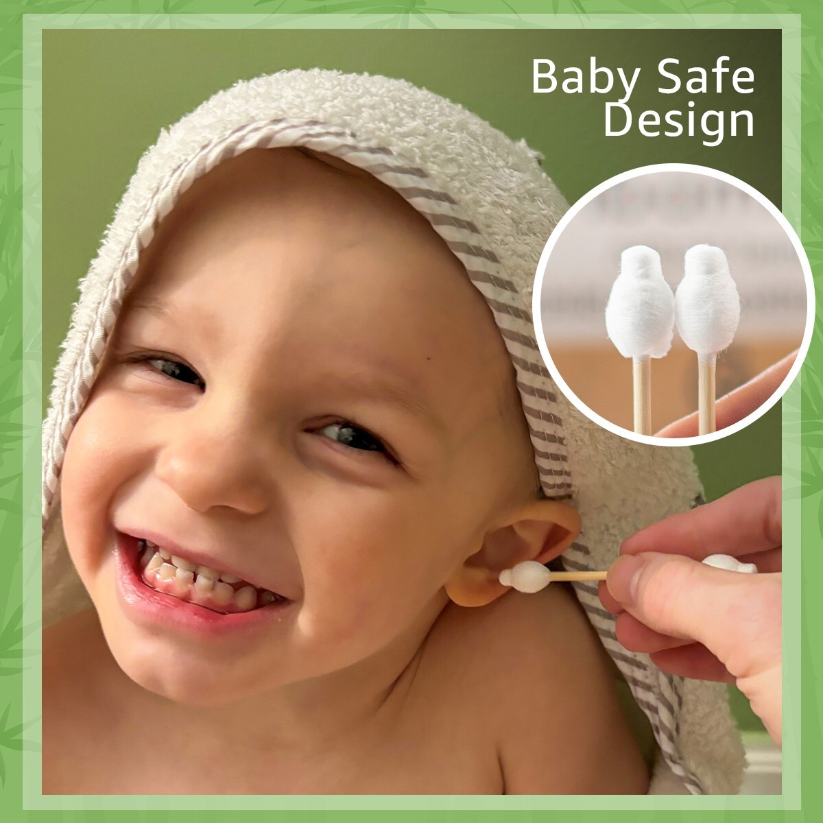 Ibambo Bamboo Child Safety Cotton Swabs - 1000 Pack, for Ear and Nose Cleaning