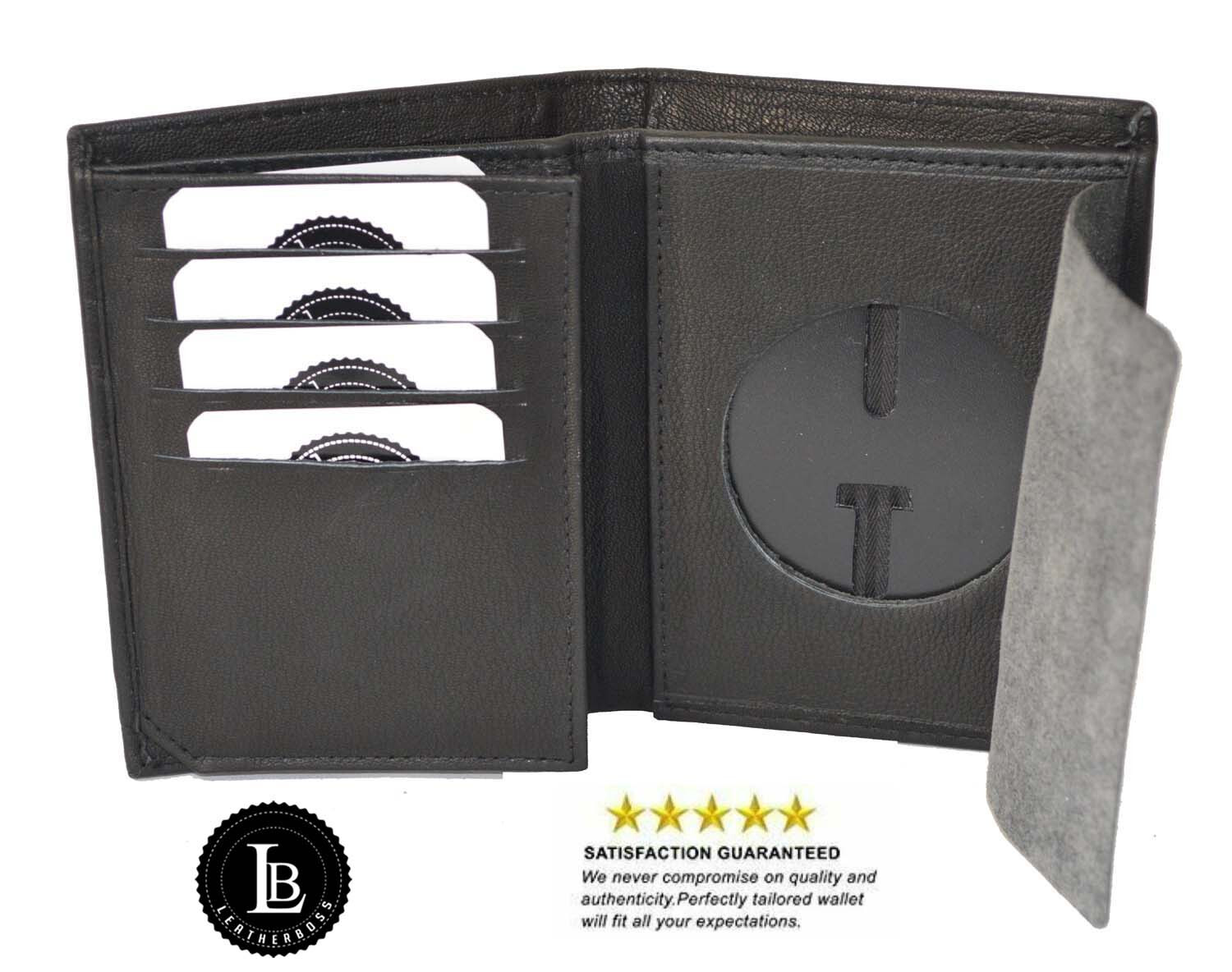 Leather Universal Law Enforcement Bifold Badge Holder Wallet Case - Round