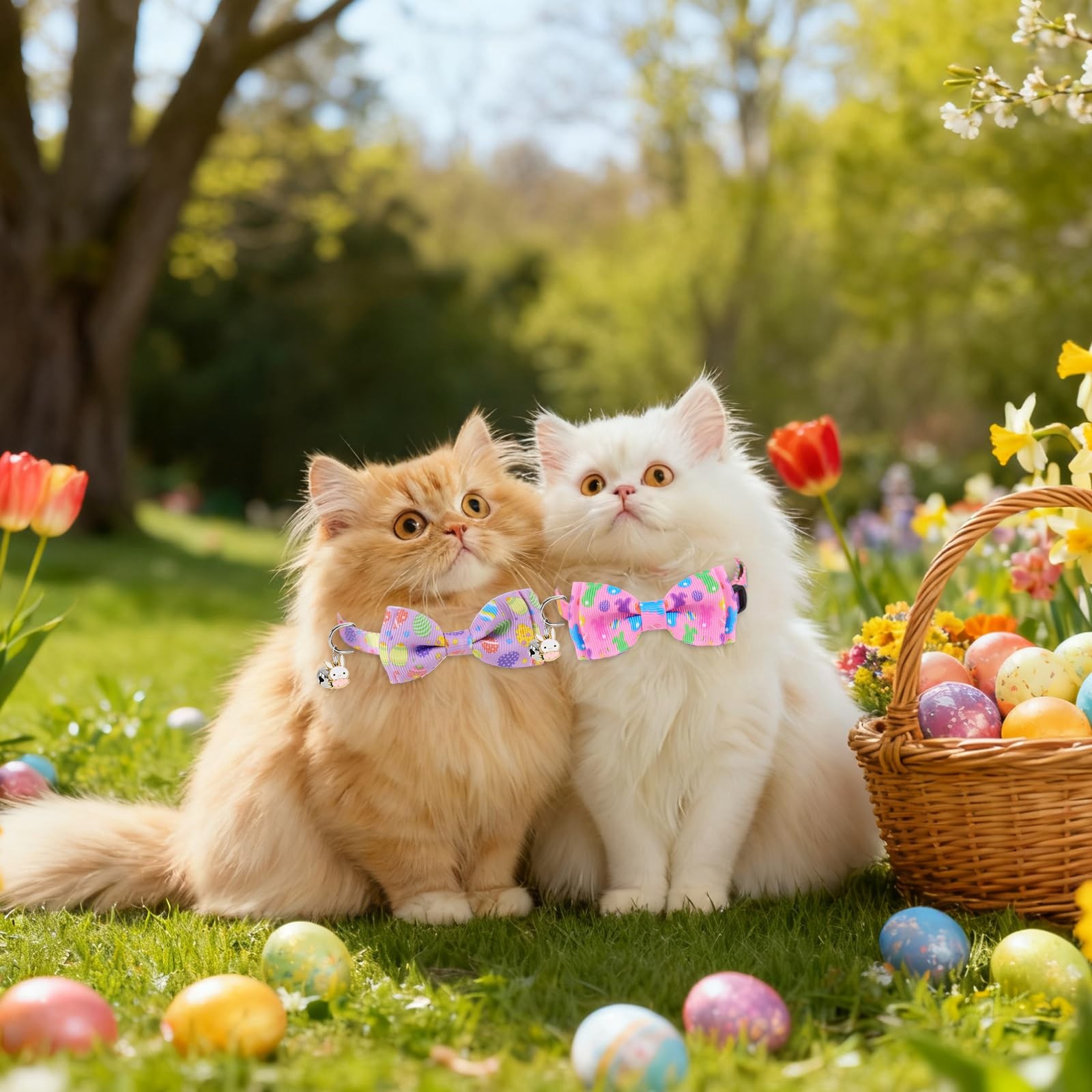 3 Pcs Easter Cat Collar with Breakaway Bell Bow Tie Rabbit Bunny Egg Adjustable