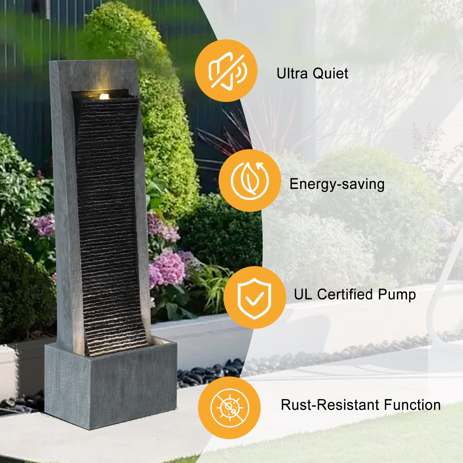 Indoor Modern Water Fountain with LED Lights for Garden Decor