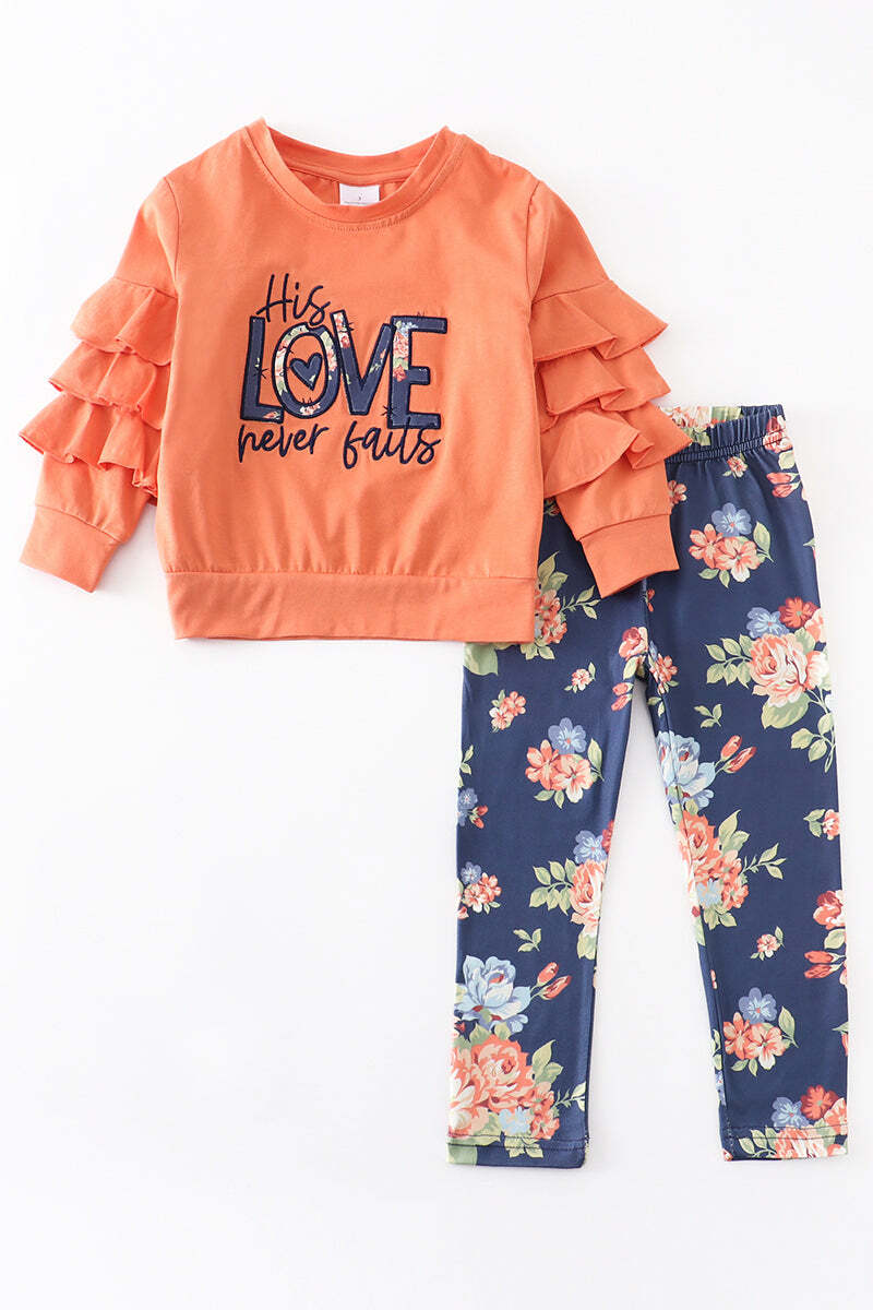 HD Girl's Easter Two Piece  Floral Pant Set "His Love Never Fails" Size 7 NEW