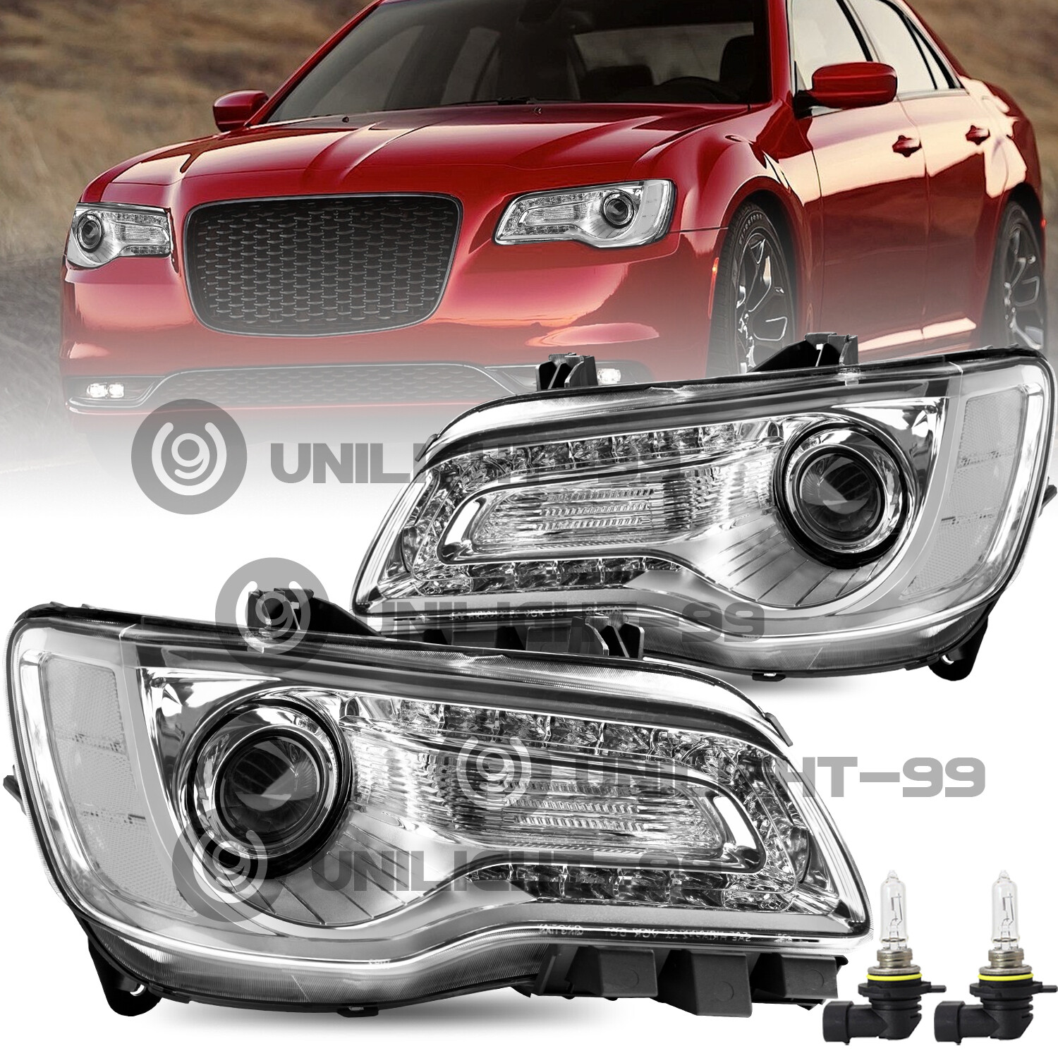 For 2011-2023 Chrysler 300 LED DRL ProjectorHeadlight Left&Right Headlamp W/Bulb