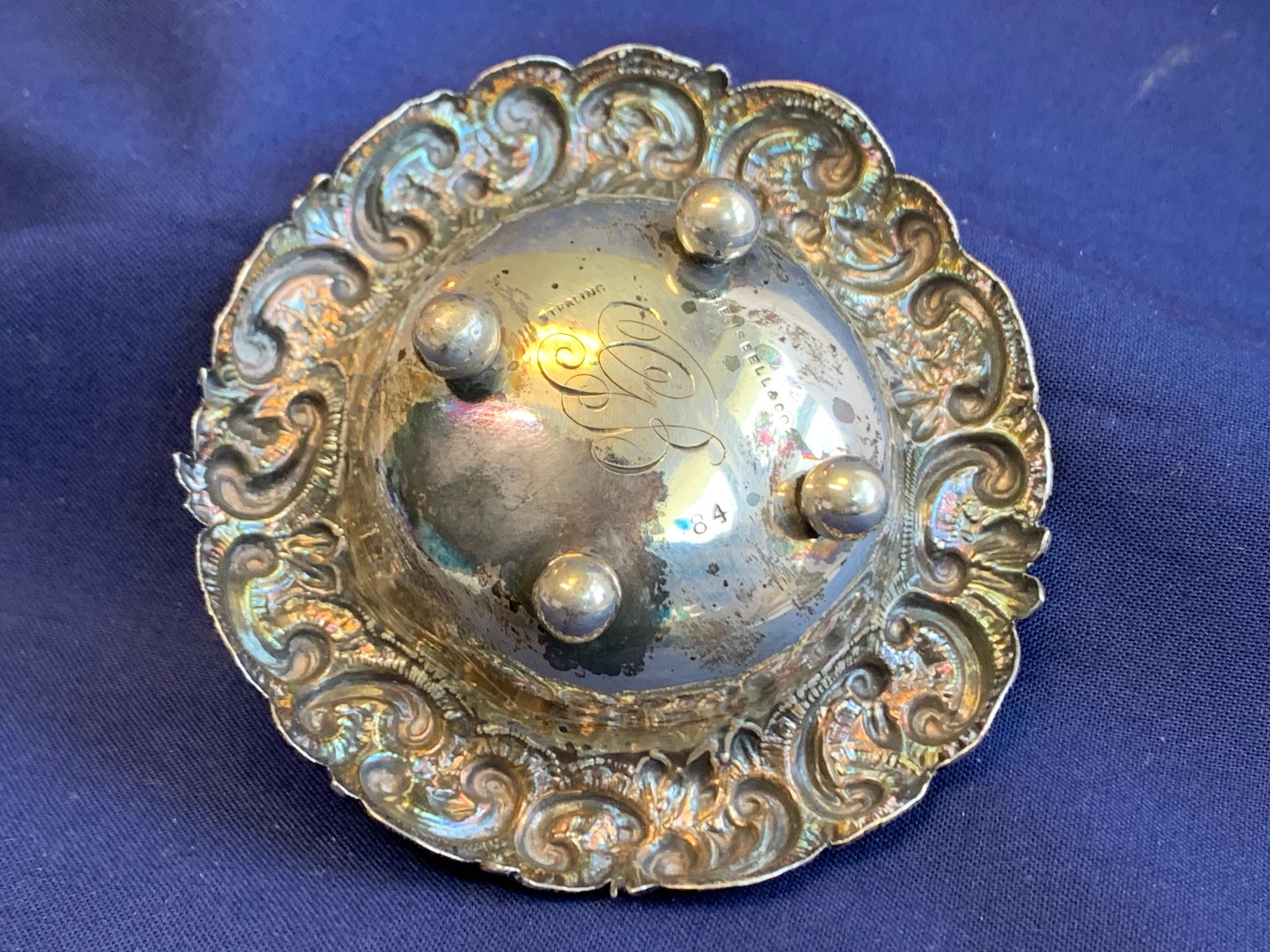 Antique Sterling Silver Condiment Dish Master Salt Cellar 36.66g Floral Repousse