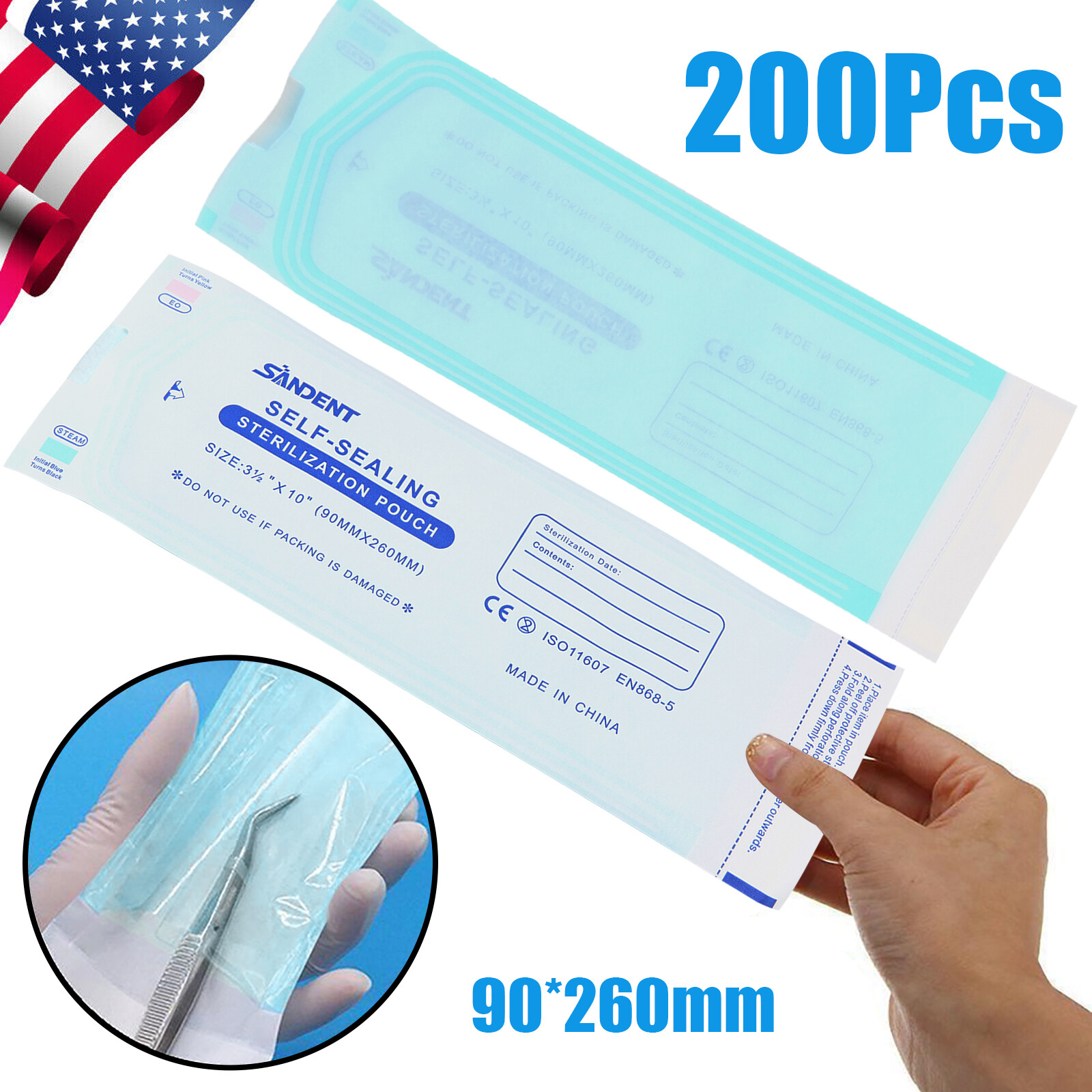 200pcs/1 Box Self Sterilization Pouches Autoclave Pouch Sterilizer Bags Dental