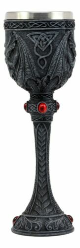 Medieval Wizard's Blood Alchemy Tall Twin Dragons Wine Goblet Chalice 6oz