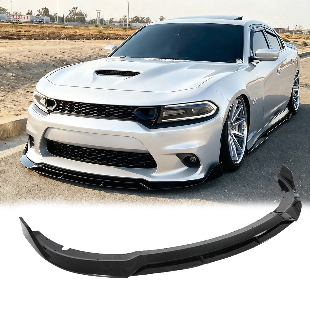For Dodge Charger SRT 2015-2023 V2 Style Glossy Black Front Bumper Lip Splitter