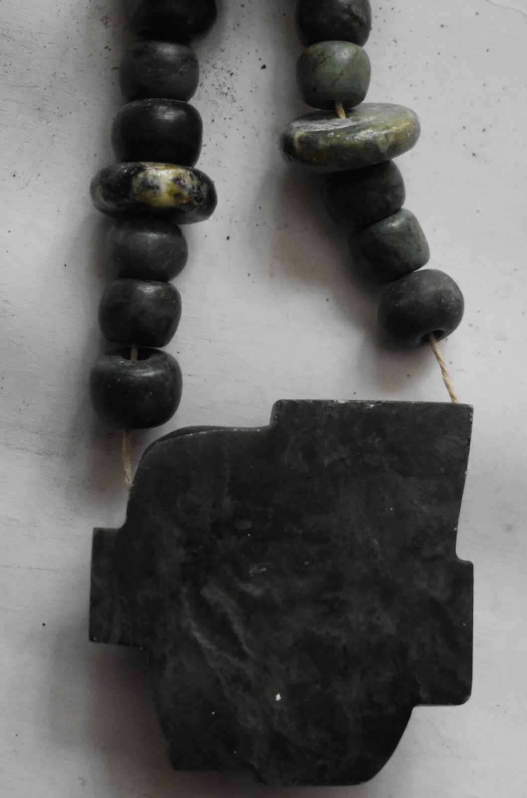 LARGE MAYAN RITUAL JADE LIFE/DEATH DUALITY NECKLACE, restrung 9"