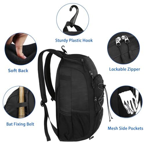 Baseball Backpack Softball Bat Bag With Shoes Compartment Lightweight For