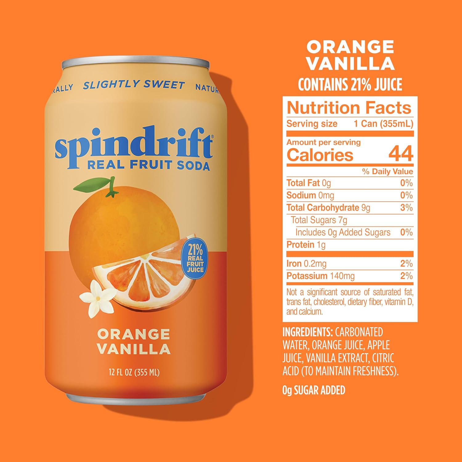 Spindrift "Orange Cream Float" Orange Vanilla Soda Made with Real Squeezed Fruit