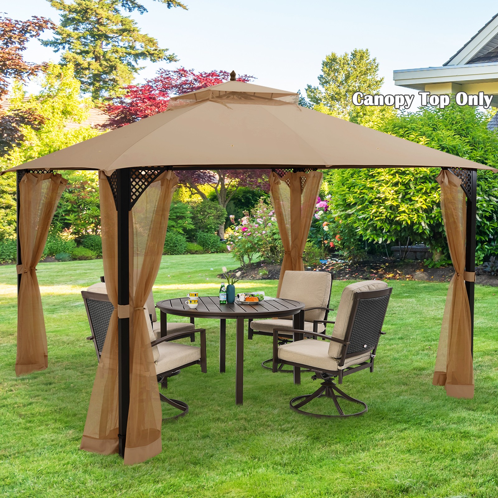 10' x 12' Patio Gazebo Replacement Top Cover 2-Tier Canopy CPAI-84 Outdoor Brown
