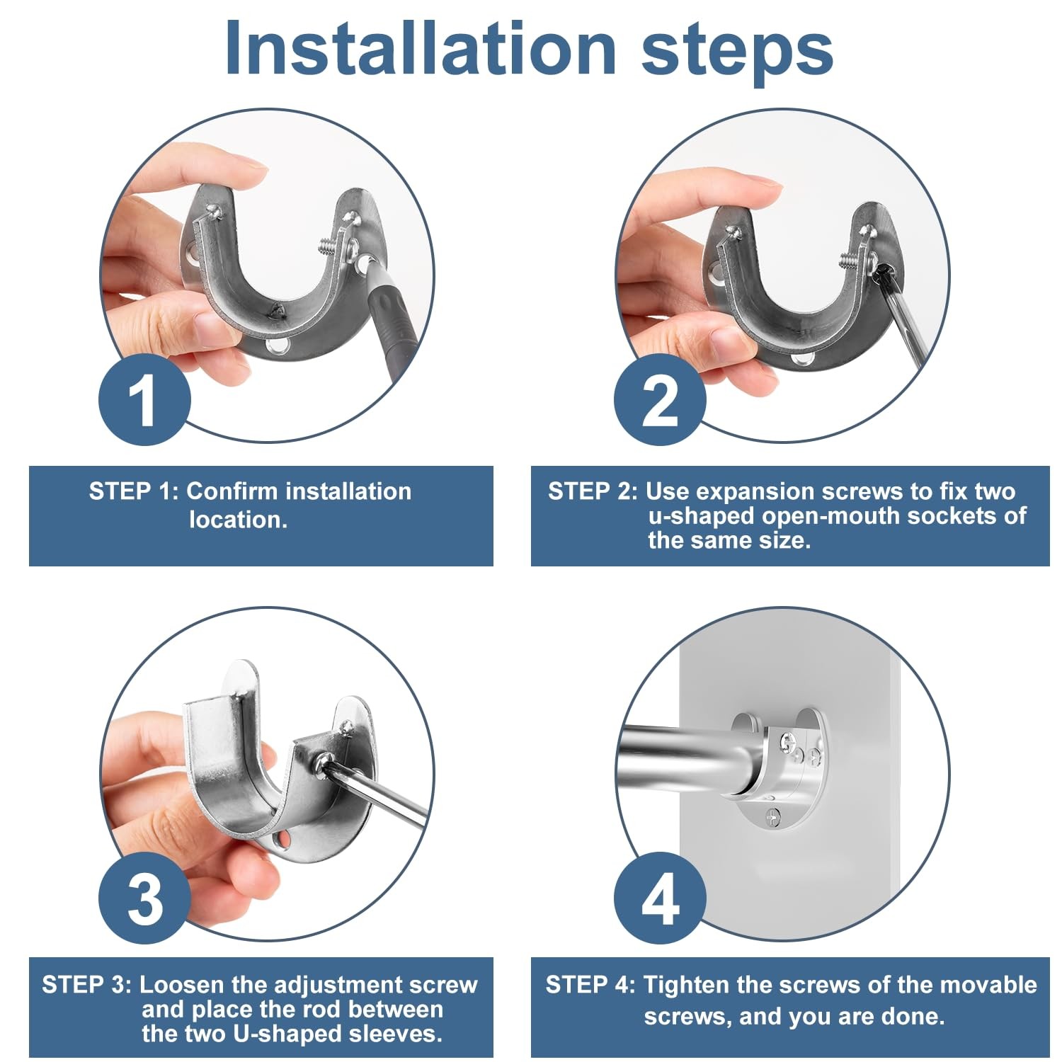 6-Pack Stainless Steel Closet Rod Brackets, U-Shaped Heavy Duty Flange Socket...