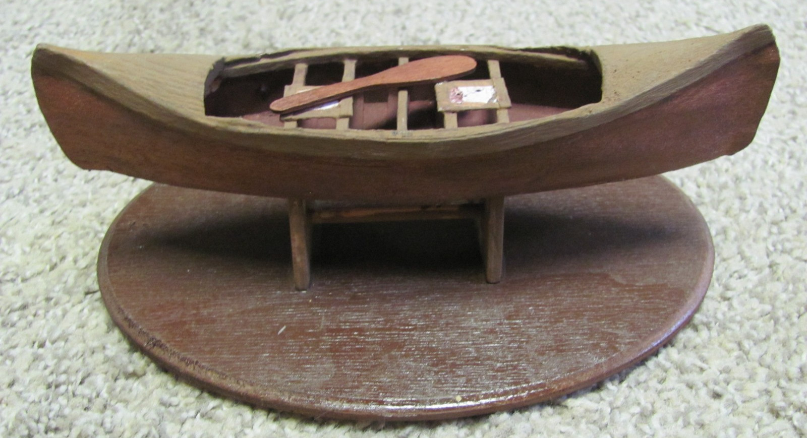 Beautiful Wood Carved Canoe and (2) Native American Moccasins