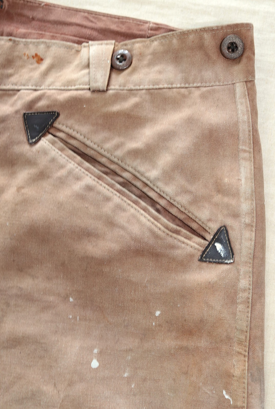 French 1940/50s Faded & Stained Brown Duck Cotton Canvas Pants LE ROBUSTE W39