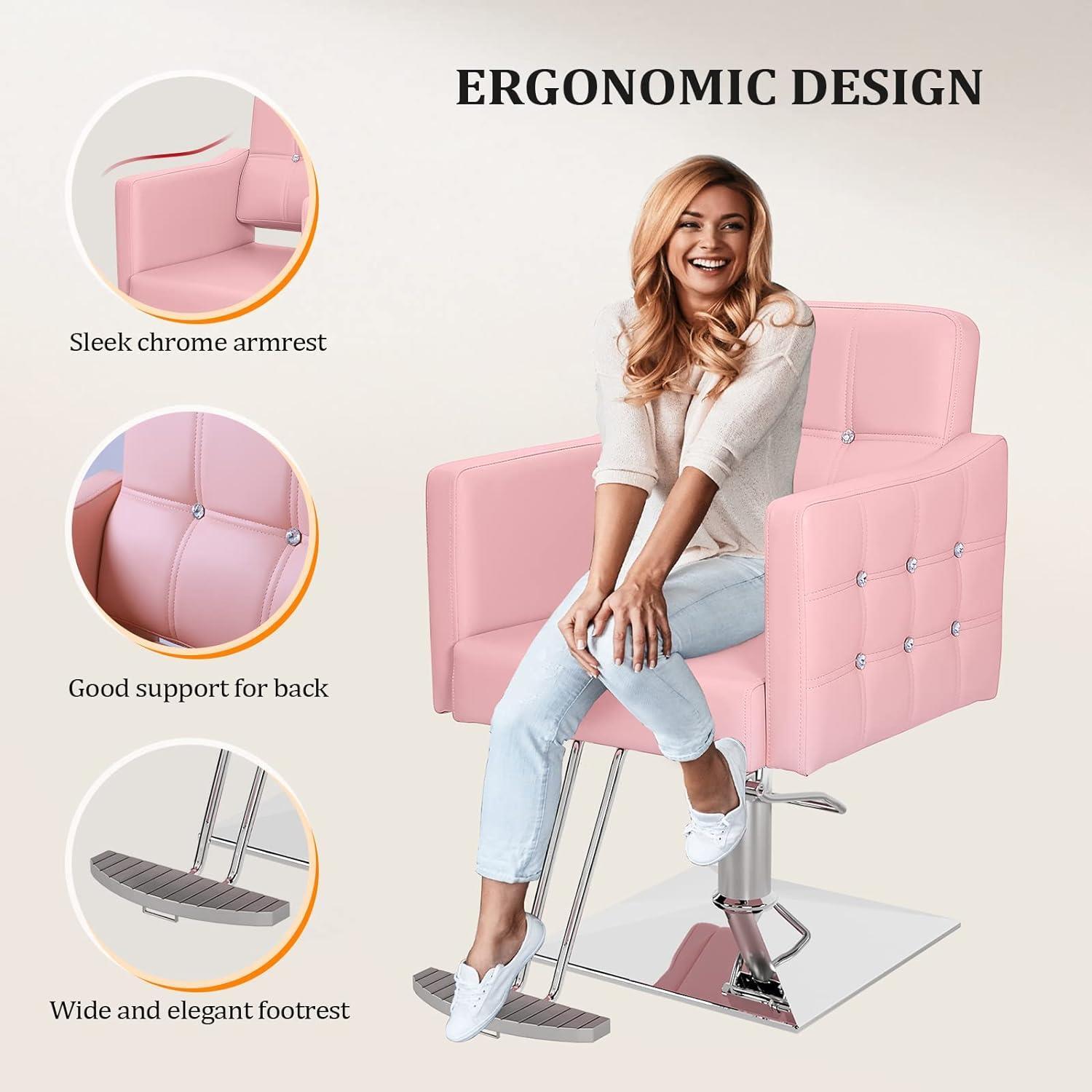 Hydraulic Barber Chair Salon Chair for Hair Stylist Heavy Duty Tattoo Chair Pink