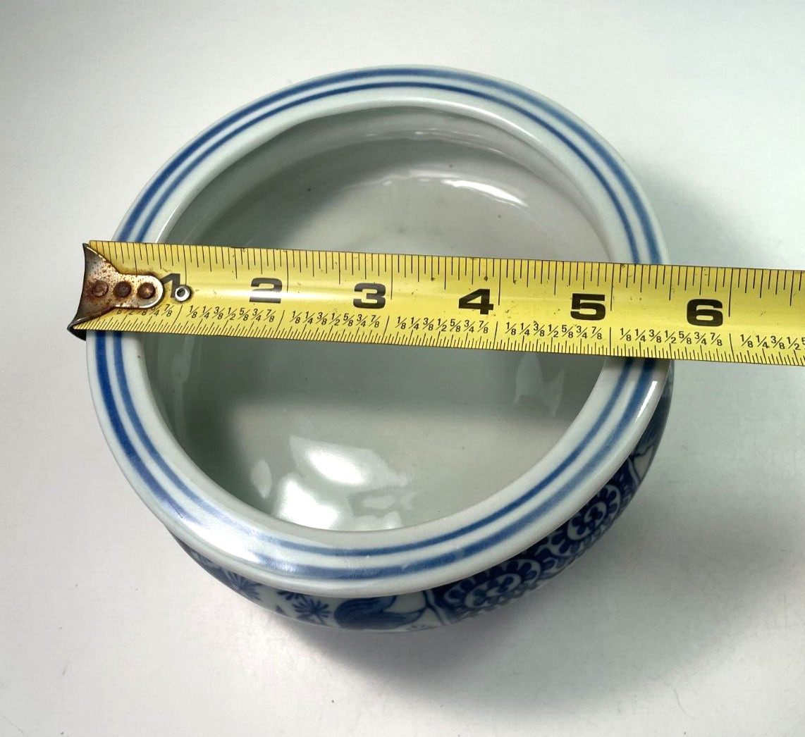 Antique Chinese Tripod Incense Burner Pair Gold Fish Blue & White B60