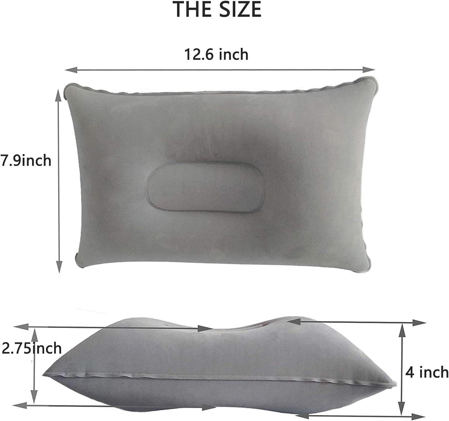 2Pack Small Inflatable Pillow Gray Ultralight Blow up Neck&Lumbar Support