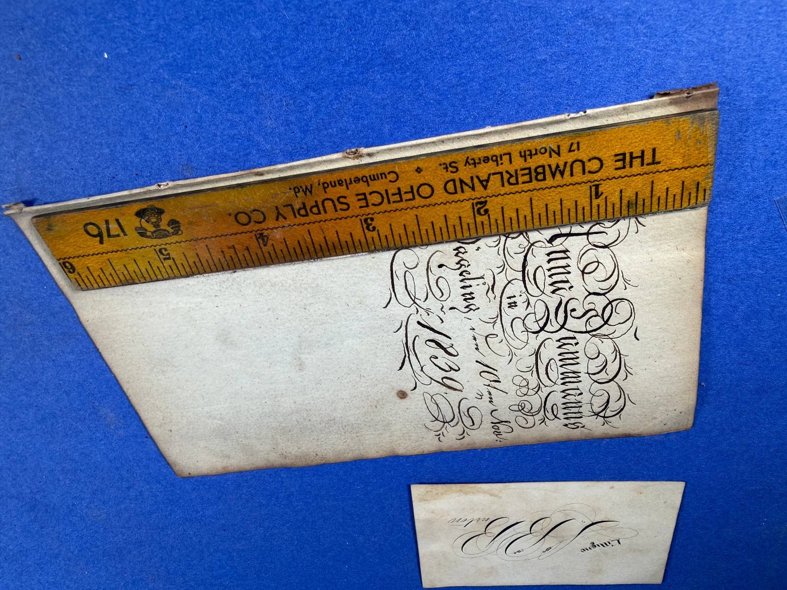 1839 GEORGIAN ANTIQUE HANDWRITTEN BOOK PAGE PENMANSHIP FOLK ART CALLIGRAPHY CARD