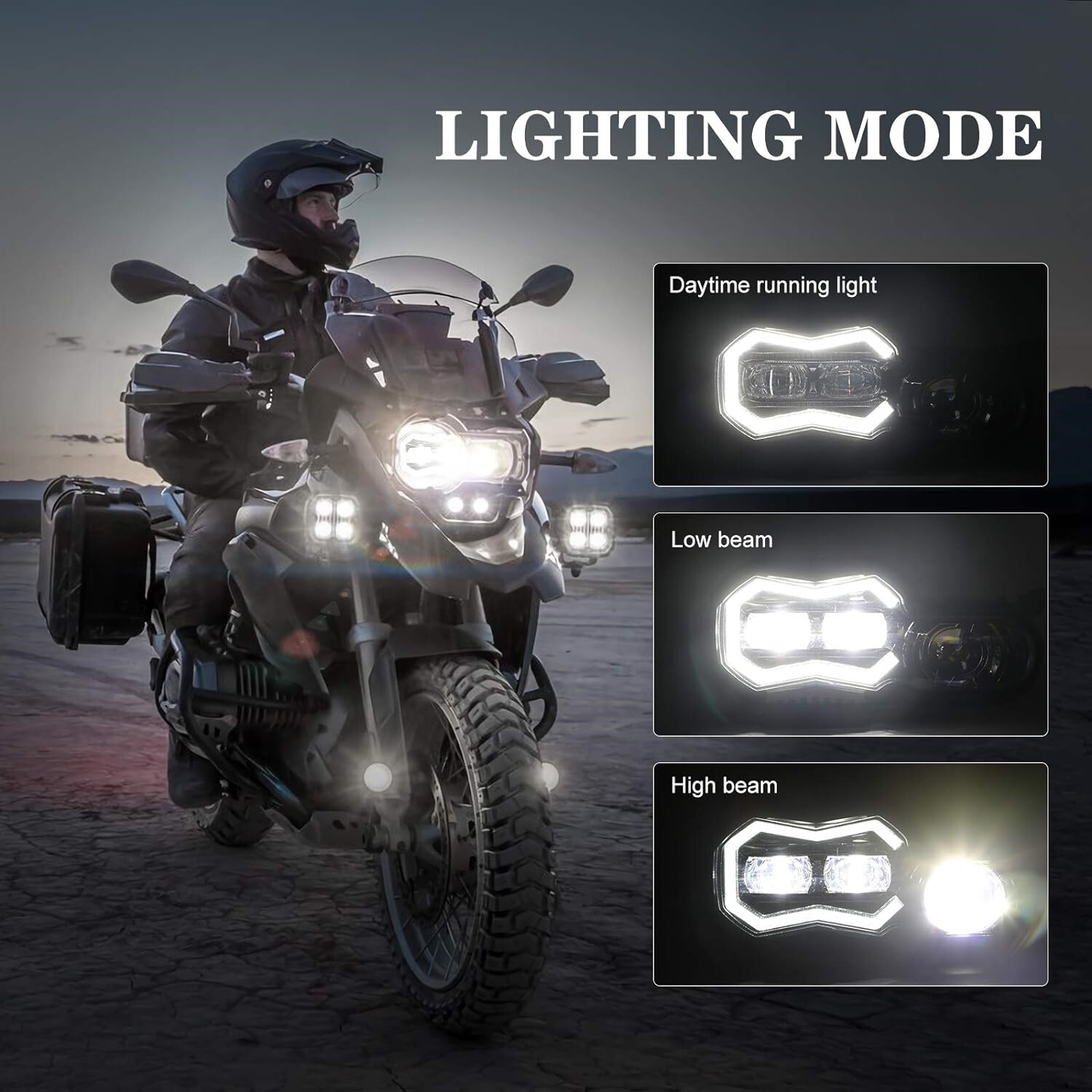 DOT Black LED Headlight Assembly Hi/Lo DRL Lamp EMC For BMW F800GS F700GS F650GS